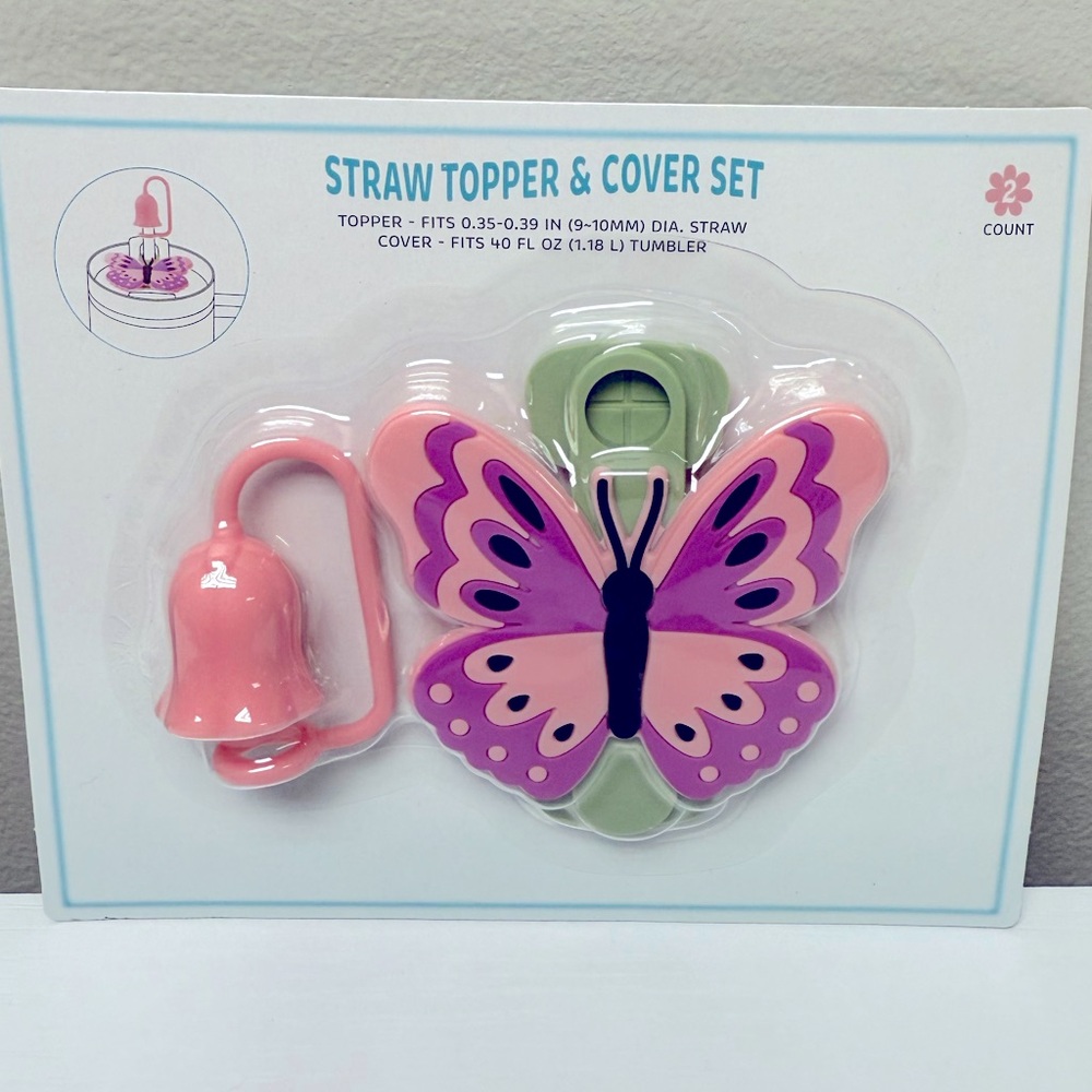 3 for $15 SALE Target Bullseye Playground Straw Topper & Cover Set- Butterfly